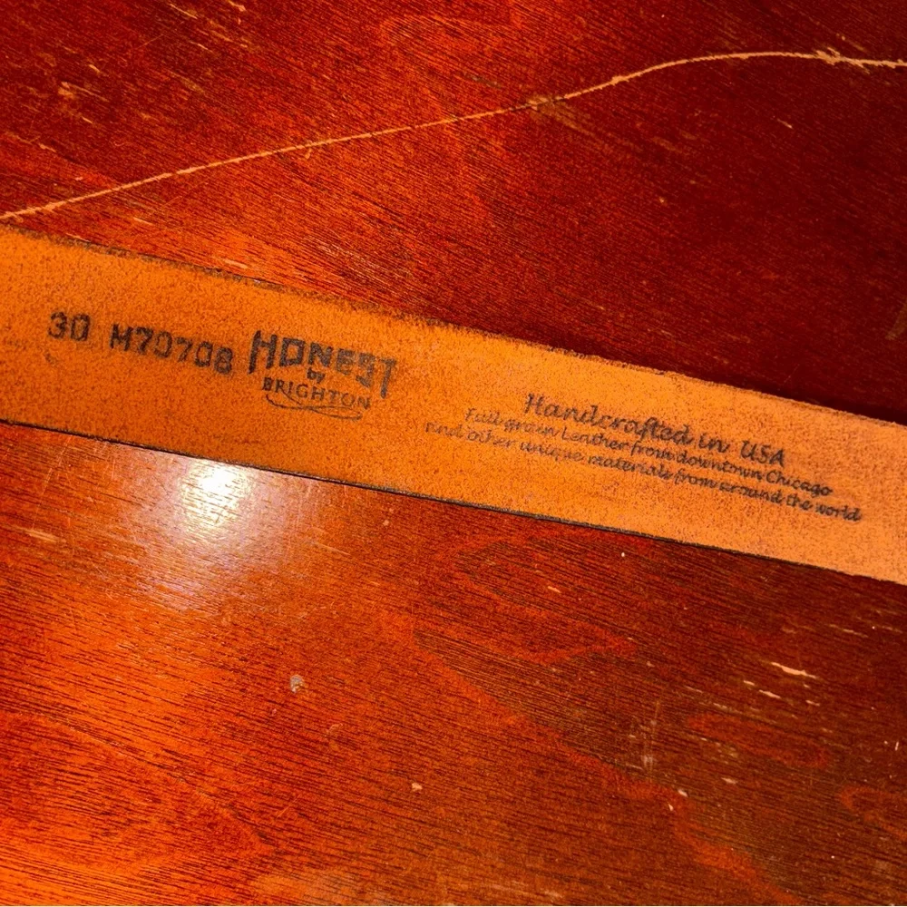 Honest by Brighton Men's 30 Brown Full Grain Leather Belt made USA rugged buckle